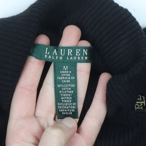 Ralph Lauren Womens Black Striped Roll Neck Knit Jumper Size M