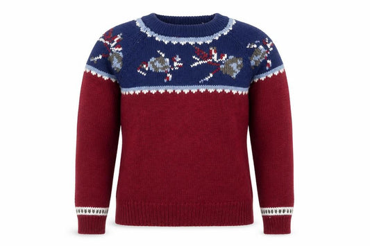 Front view of Persuasion Women Red Christmas Fair Isle Knit Jumper, size S