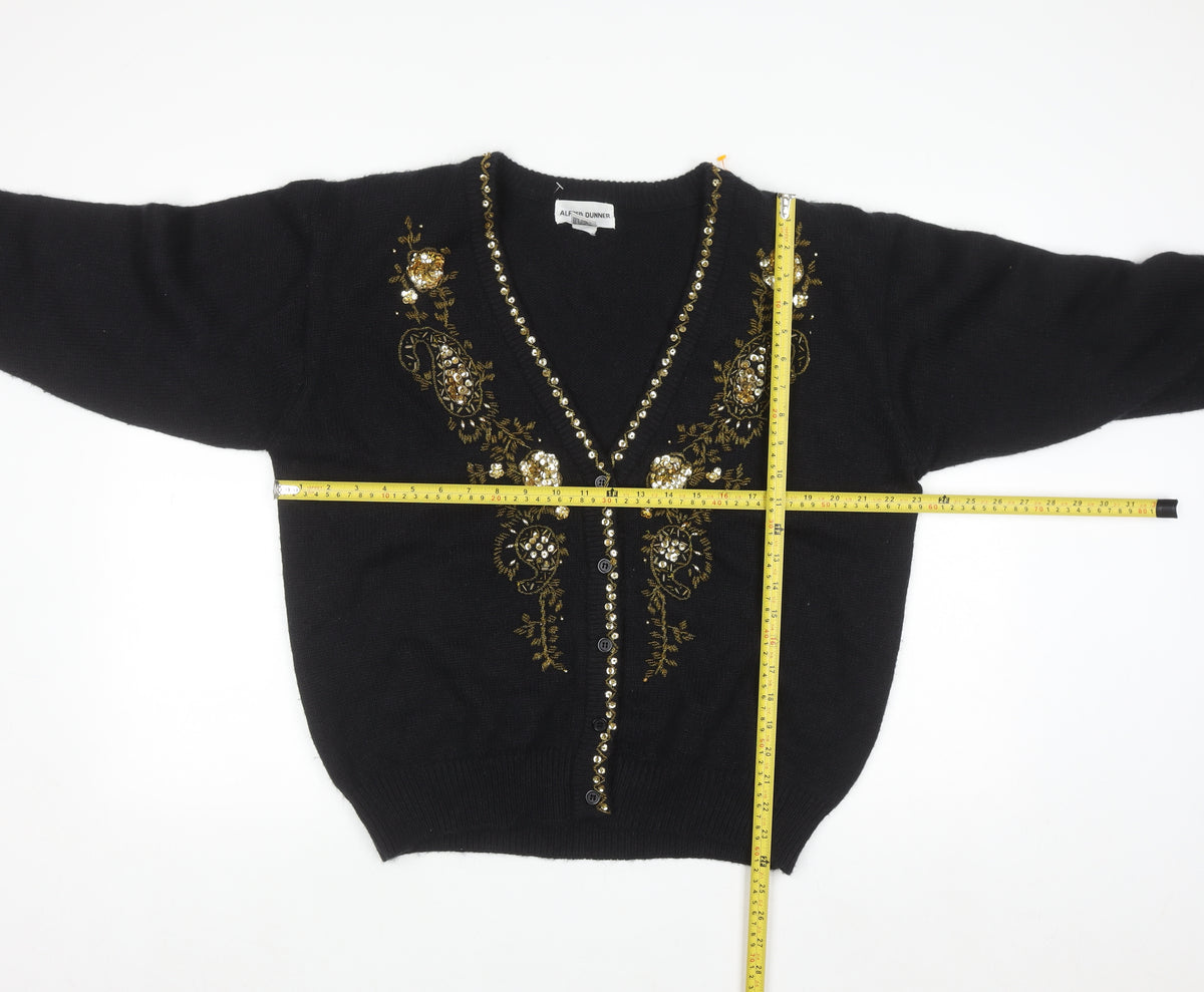 Alfred Dunner Women's Black Sequin Beaded Cardigan Size L