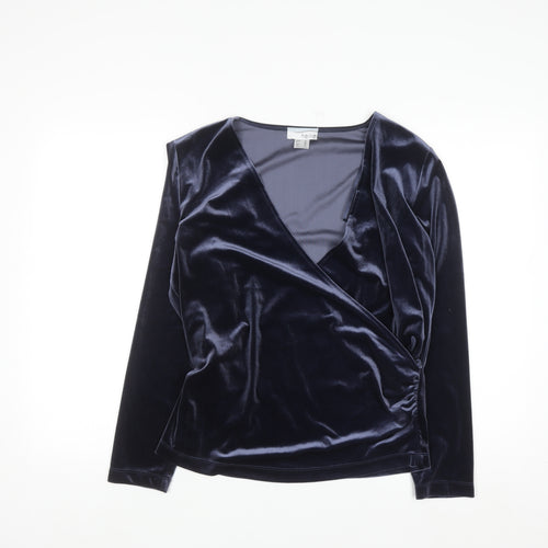 Heine Women Blue Velvet Wrap Blouse Long Sleeve Size 18