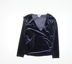 Heine Women Blue Velvet Wrap Blouse Long Sleeve Size 18