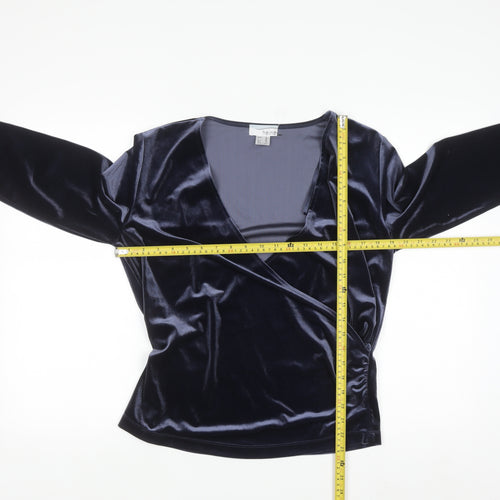 Heine Women Blue Velvet Wrap Blouse Long Sleeve Size 18