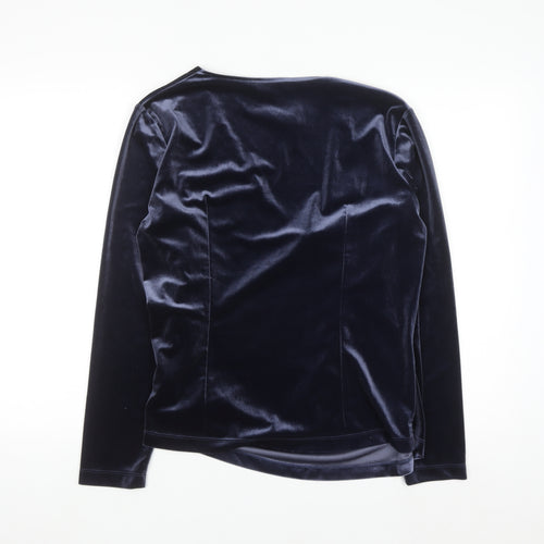 Heine Women Blue Velvet Wrap Blouse Long Sleeve Size 18
