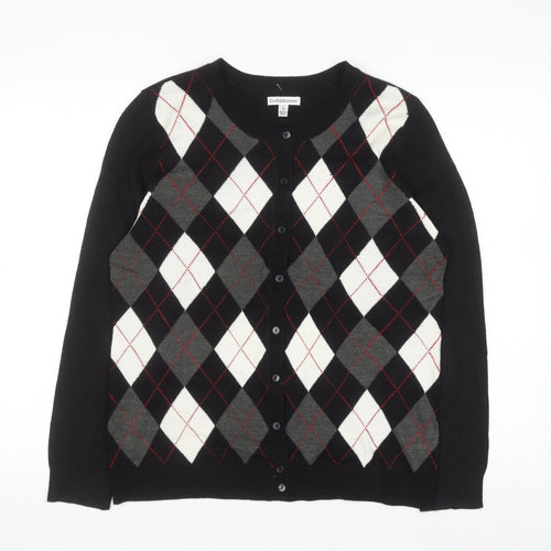 Croft & Barrow Women's Black Argyle Cardigan Jumper Size S