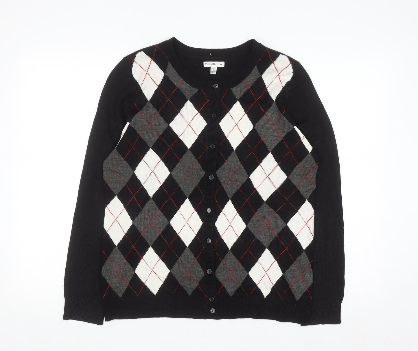 Croft & Barrow Women's Black Argyle Cardigan Jumper Size S