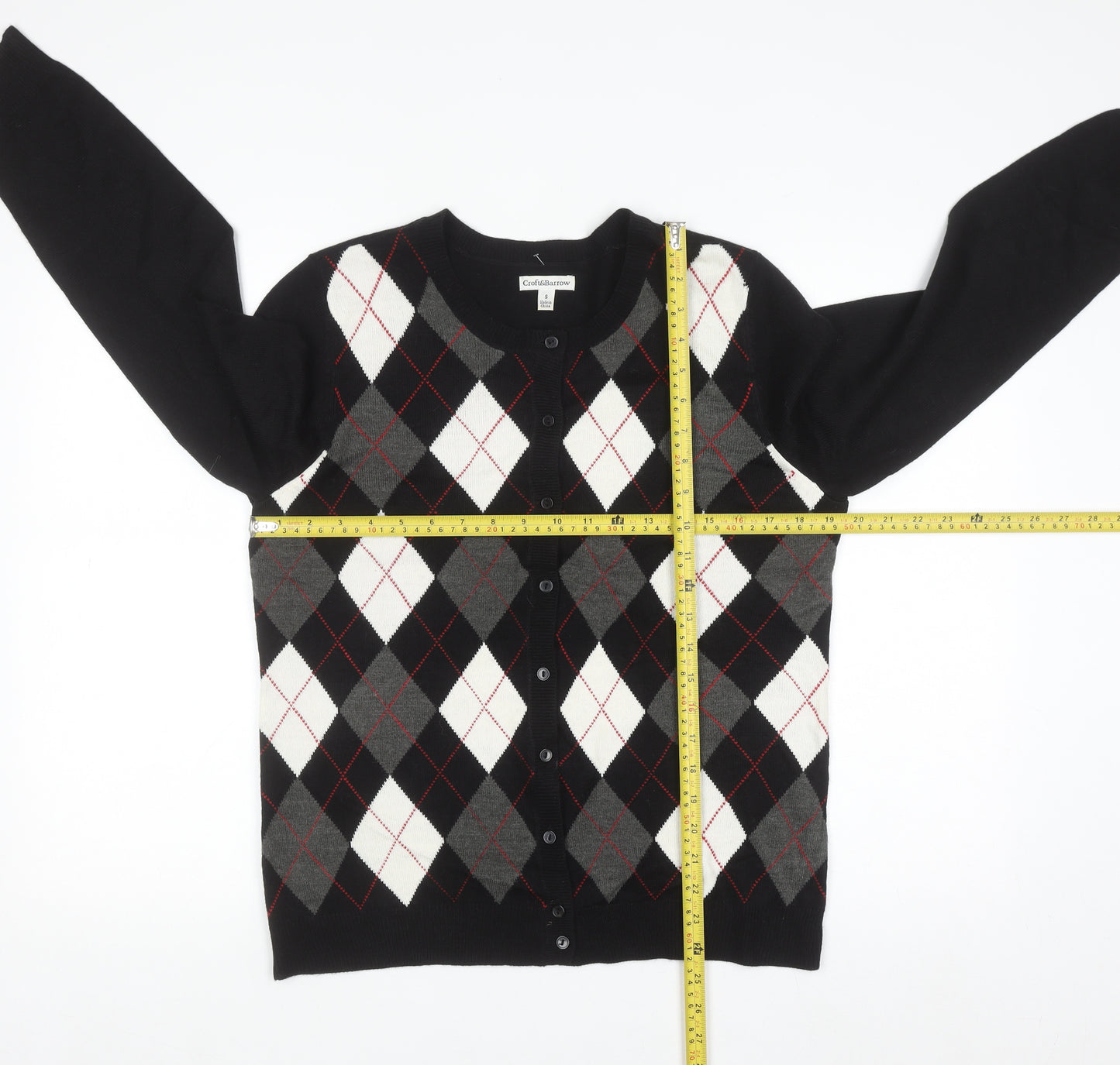 Croft & Barrow Women's Black Argyle Cardigan Jumper Size S