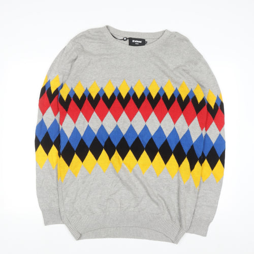 Ideas Men Grey Argyle Diamond Knit Cotton Jumper XL