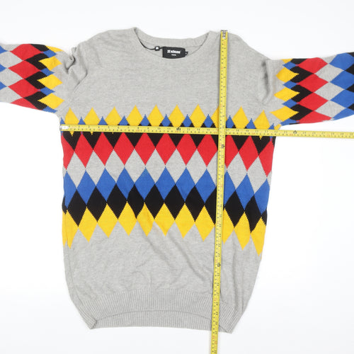 Ideas Men Grey Argyle Diamond Knit Cotton Jumper XL