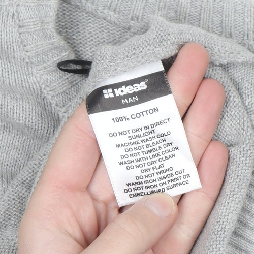 Ideas Men Grey Argyle Diamond Knit Cotton Jumper XL