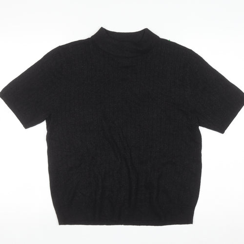 Sag Harbor Women Black Mock Neck Short Sleeve Petite Pullover Jumper M