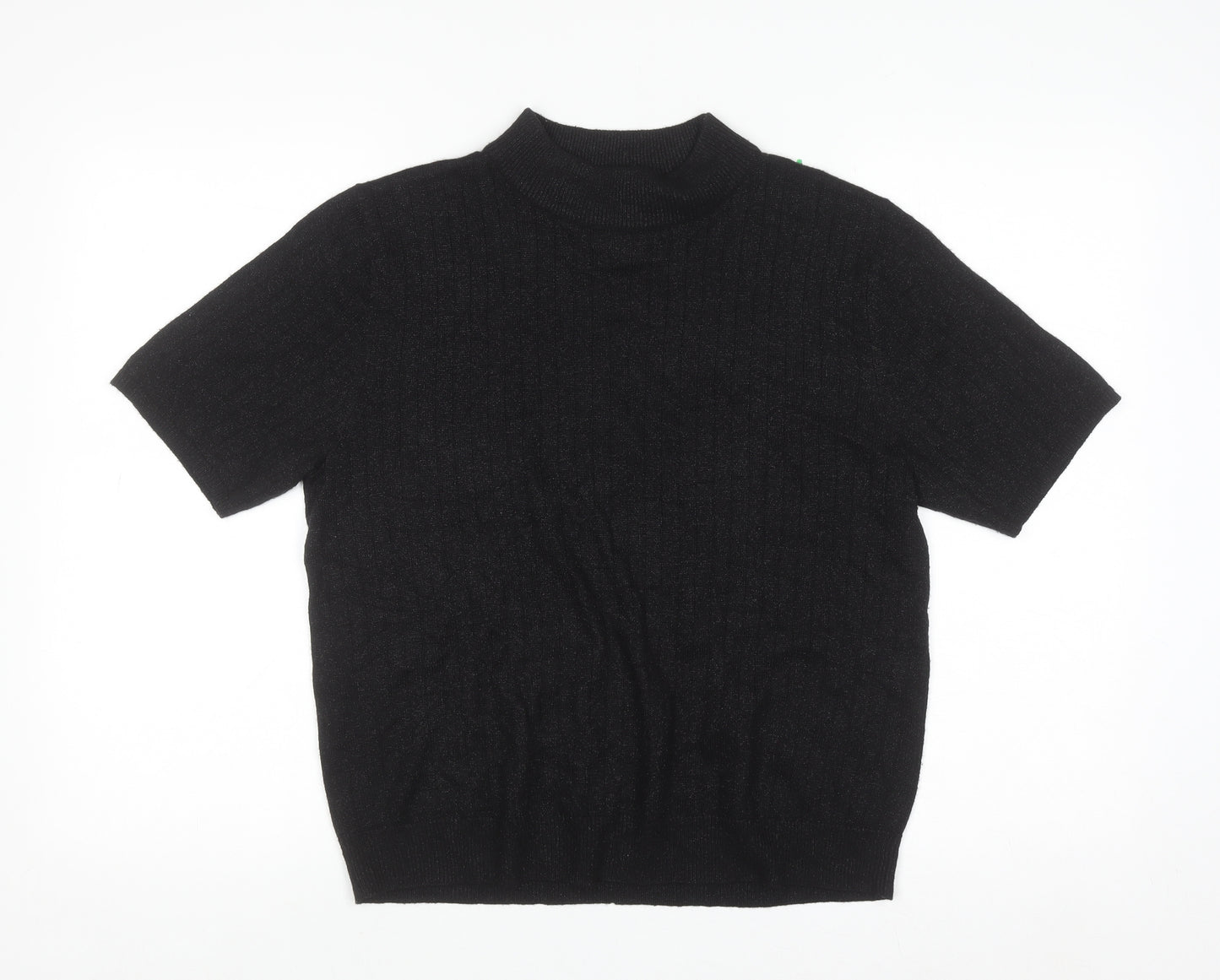Sag Harbor Women Black Mock Neck Short Sleeve Petite Pullover Jumper M