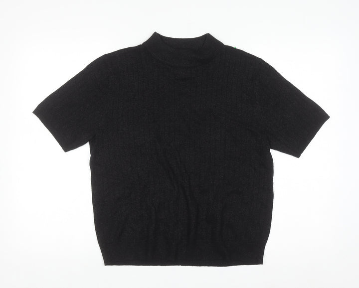 Sag Harbor Women Black Mock Neck Short Sleeve Petite Pullover Jumper M