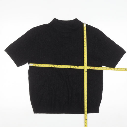 Sag Harbor Women Black Mock Neck Short Sleeve Petite Pullover Jumper M