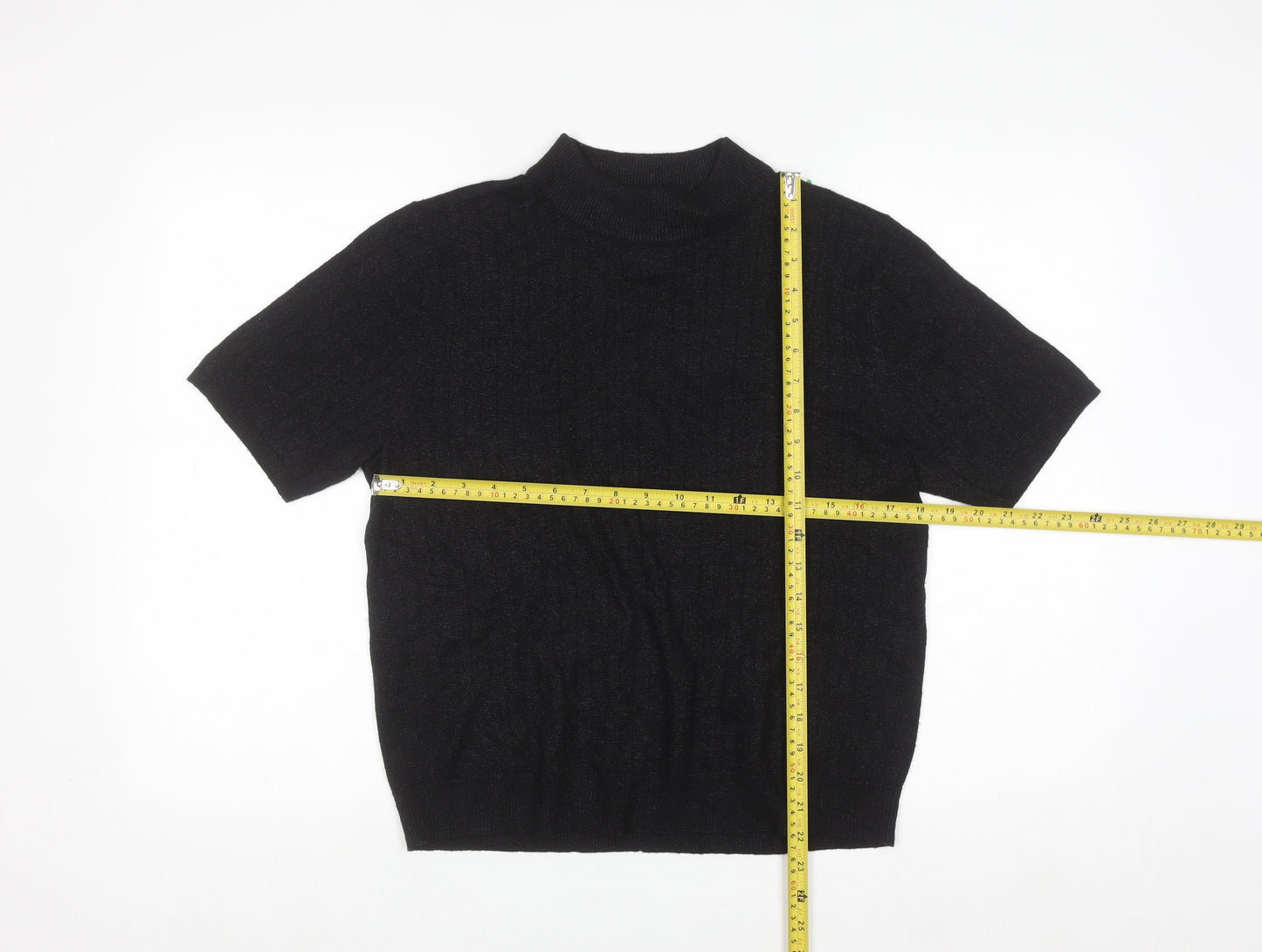 Sag Harbor Women Black Mock Neck Short Sleeve Petite Pullover Jumper M