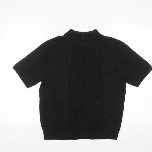 Sag Harbor Women Black Mock Neck Short Sleeve Petite Pullover Jumper M