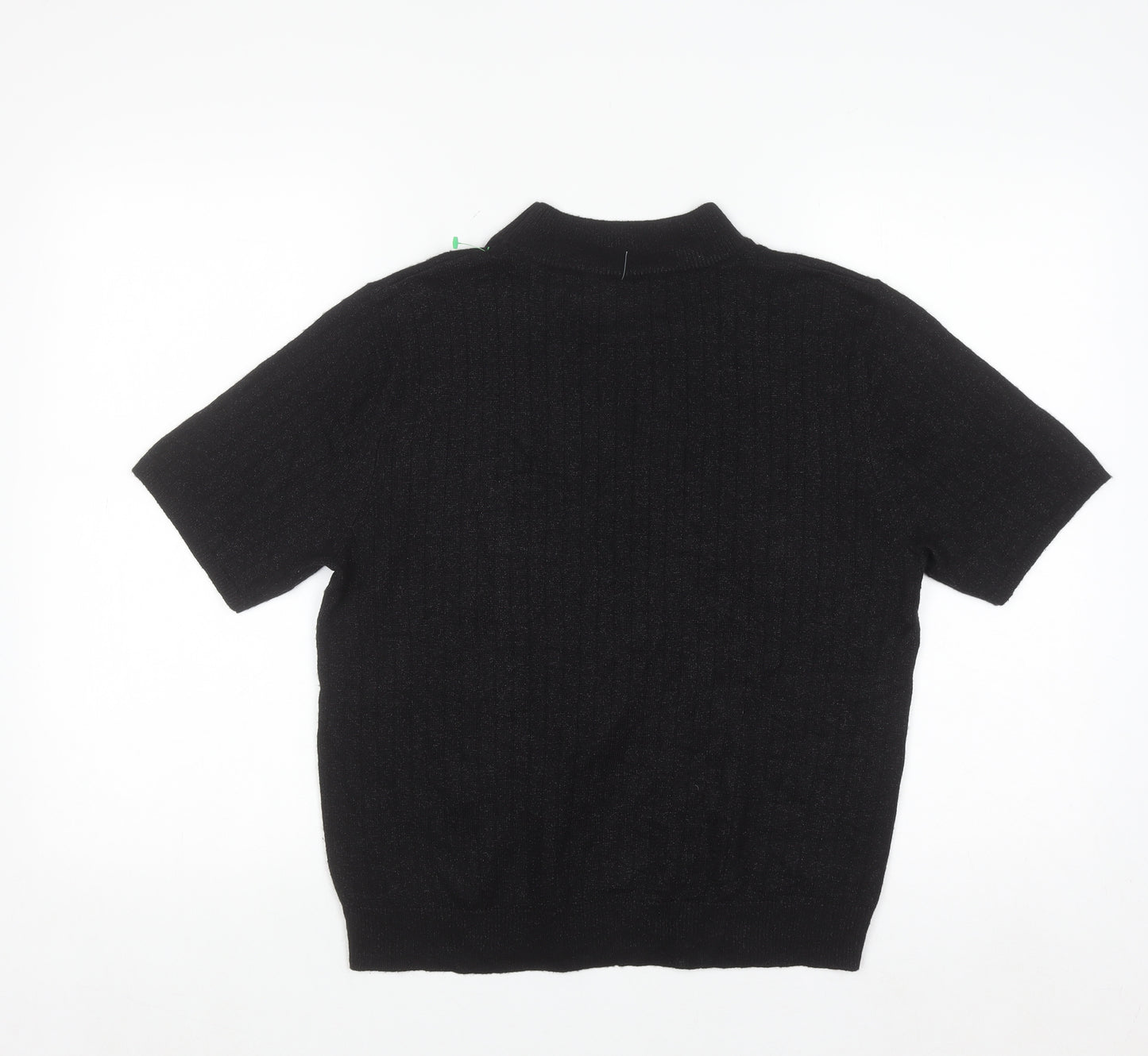 Sag Harbor Women Black Mock Neck Short Sleeve Petite Pullover Jumper M