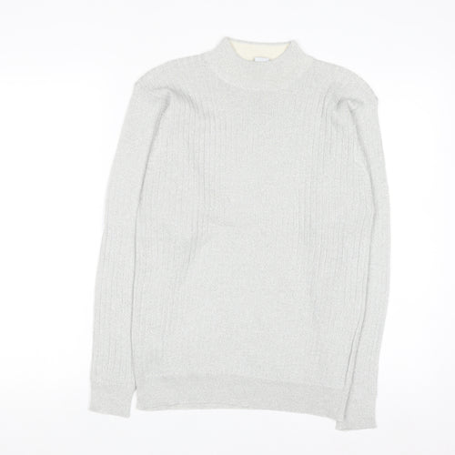 P'Galli Womens Silver Mock Neck Knit Pullover Jumper Size M
