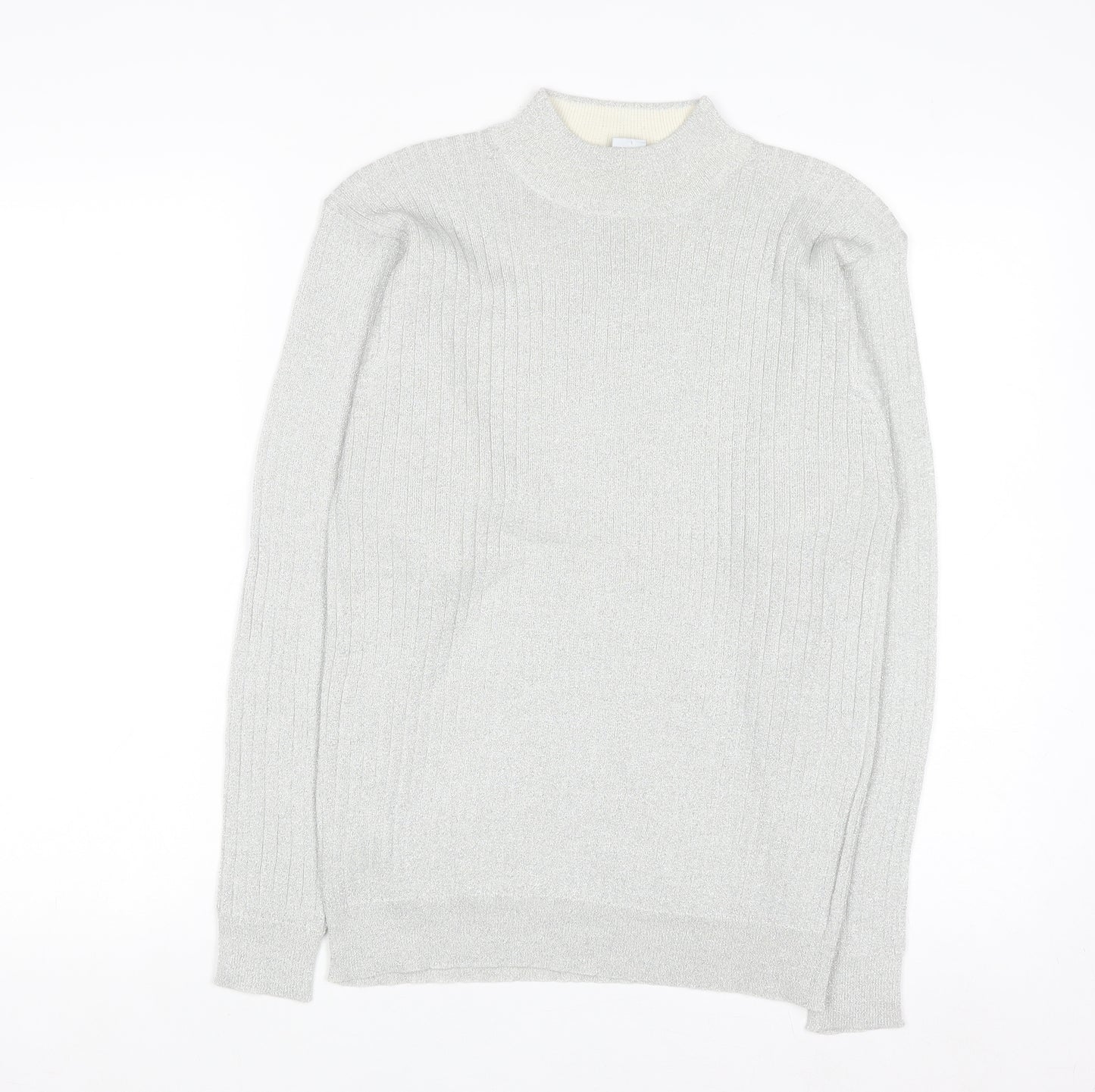 P'Galli Womens Silver Mock Neck Knit Pullover Jumper Size M