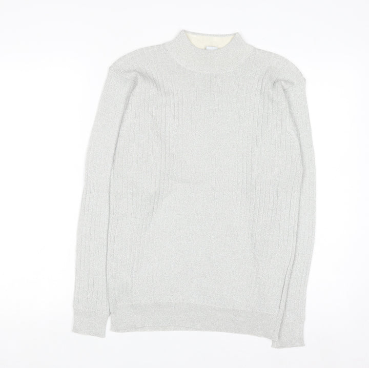 P'Galli Womens Silver Mock Neck Knit Pullover Jumper Size M