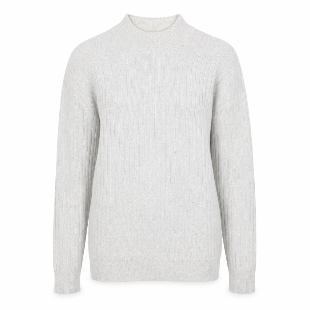 Front view of P'Galli women’s silver mock neck knit jumper, size M