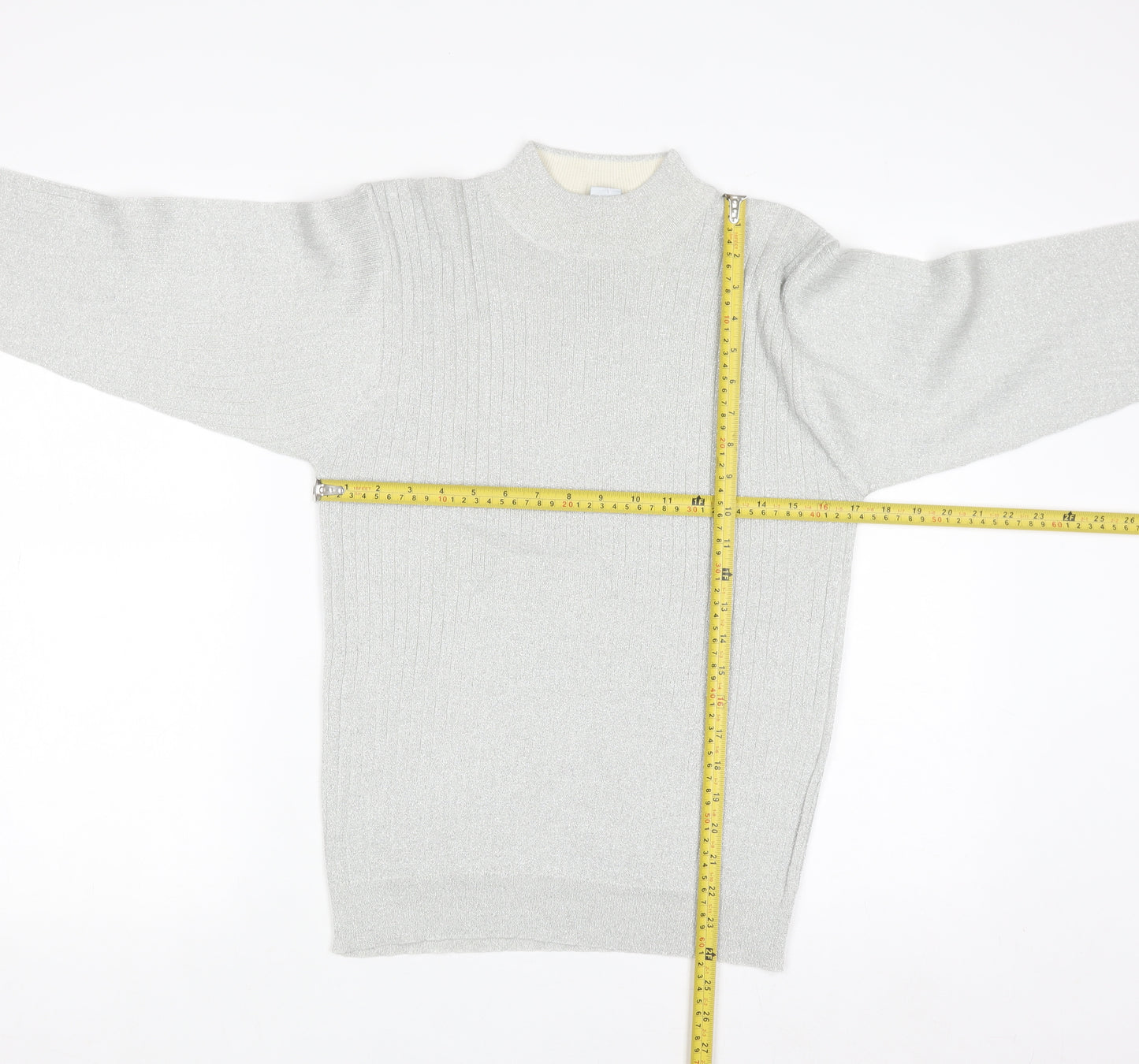 P'Galli Womens Silver Mock Neck Knit Pullover Jumper Size M