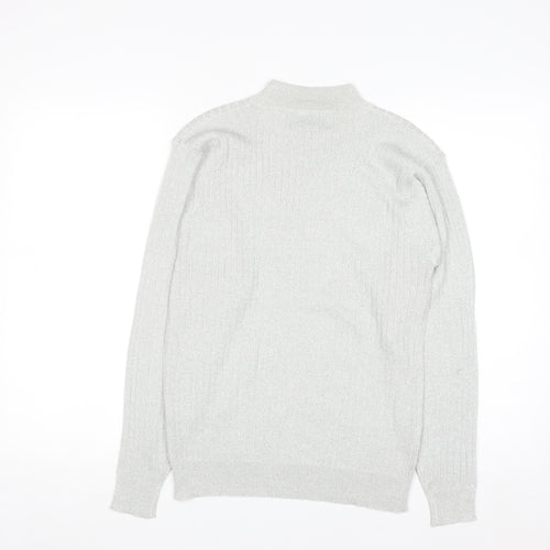 P'Galli Womens Silver Mock Neck Knit Pullover Jumper Size M