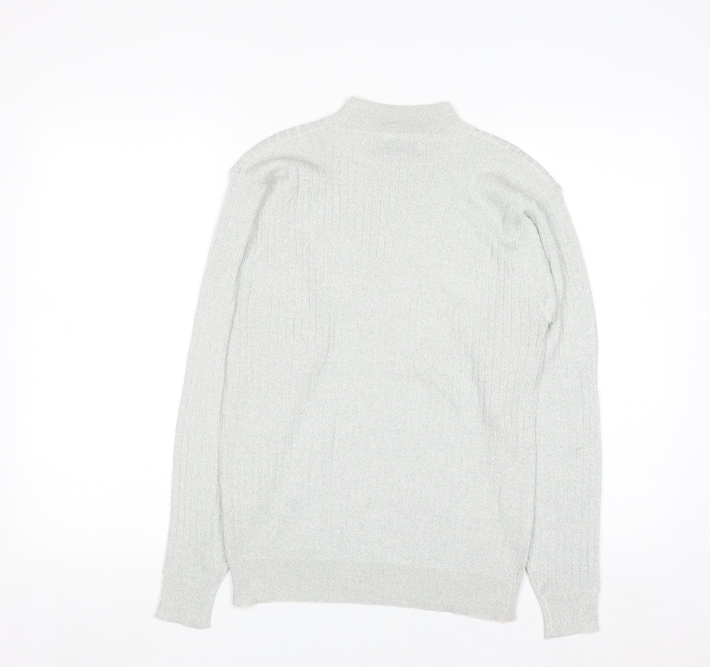 P'Galli Womens Silver Mock Neck Knit Pullover Jumper Size M