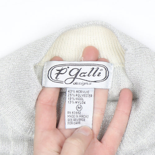 P'Galli Womens Silver Mock Neck Knit Pullover Jumper Size M
