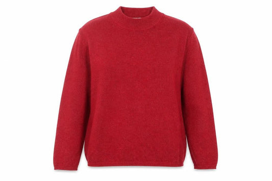 Front view of Tradition Women's Red Mock Neck Long Sleeve jumper, size S