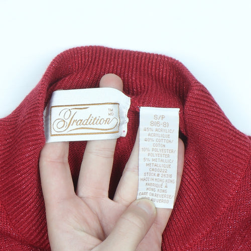 Tradition Women's Red Mock Neck Long Sleeve Pullover Jumper Size S