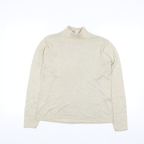 Talbots Women’s Beige Metallic Knit Roll Neck Jumper Size S