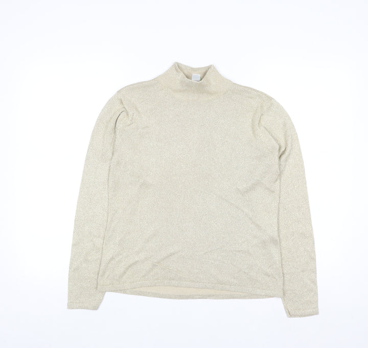 Talbots Women’s Beige Metallic Knit Roll Neck Jumper Size S