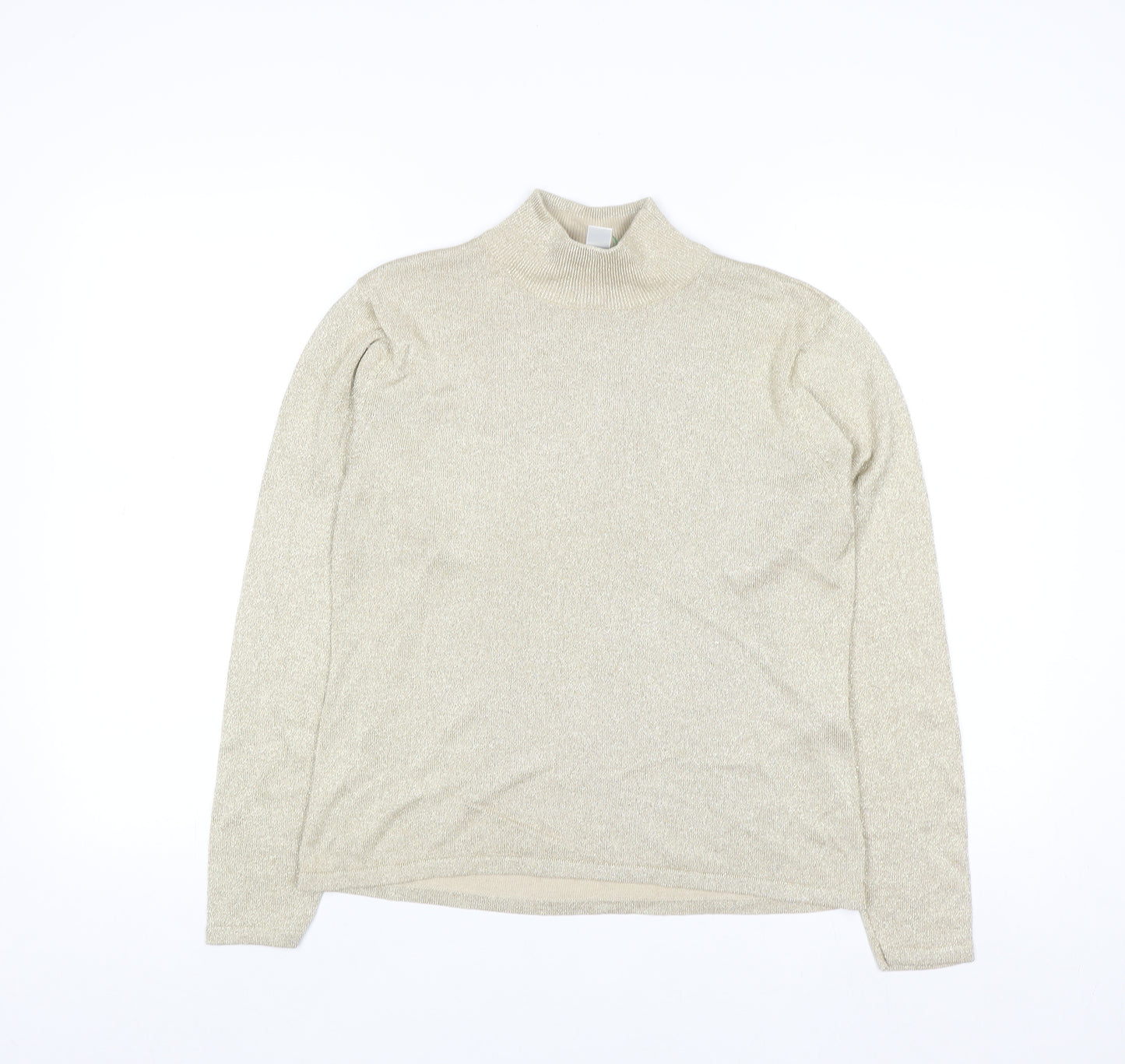 Talbots Women’s Beige Metallic Knit Roll Neck Jumper Size S