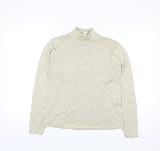 Talbots Women’s Beige Metallic Knit Roll Neck Jumper Size S