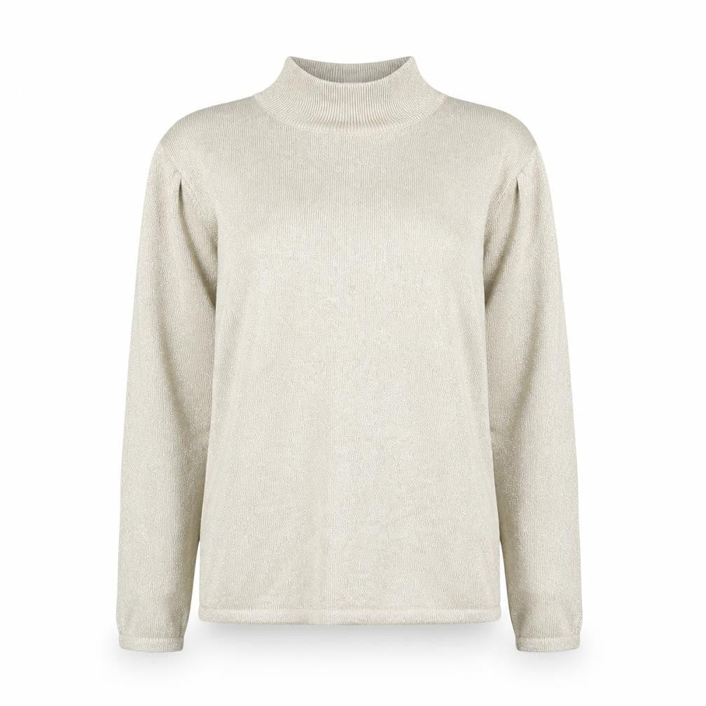 Front view of Talbots Women’s Beige Metallic Knit Roll Neck Jumper, size S
