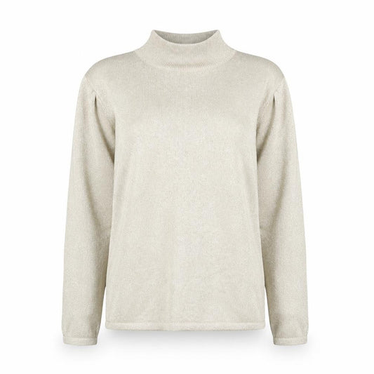 Front view of Talbots Women’s Beige Metallic Knit Roll Neck Jumper, size S