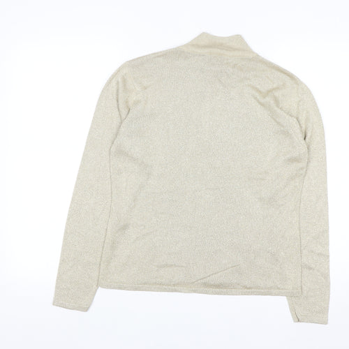 Talbots Women’s Beige Metallic Knit Roll Neck Jumper Size S