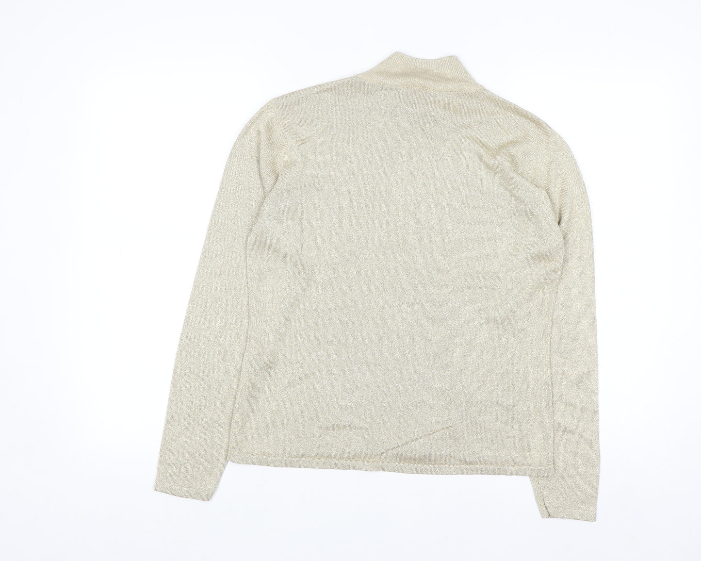 Talbots Women’s Beige Metallic Knit Roll Neck Jumper Size S
