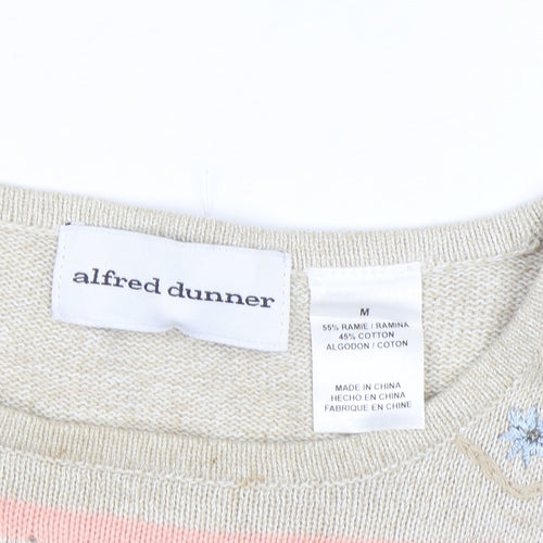 Alfred Dunner Women Beige Floral Embroidered Knit Jumper Size M