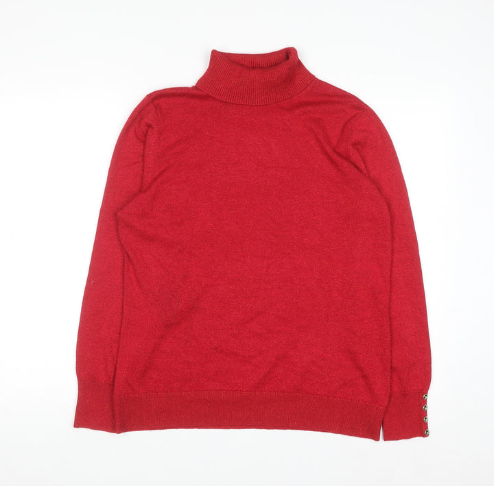 Carolyn Taylor Women Red Roll Neck Knit Jumper L Long Sleeve