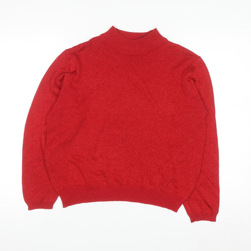 Baxter Wells Women’s Red Mock Neck Petite M Metallic Knit Jumper