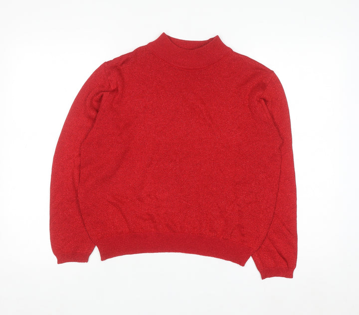 Baxter Wells Women’s Red Mock Neck Petite M Metallic Knit Jumper