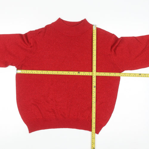 Baxter Wells Women’s Red Mock Neck Petite M Metallic Knit Jumper