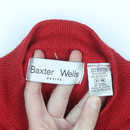Baxter Wells Women’s Red Mock Neck Petite M Metallic Knit Jumper