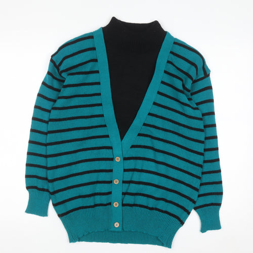AMILANO Women's Blue Striped V-Neck Button Cardigan M