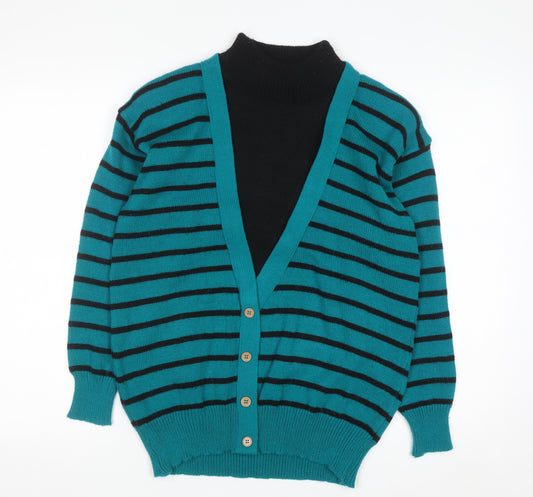 AMILANO Women's Blue Striped V-Neck Button Cardigan M