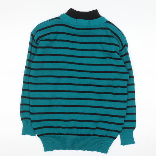 AMILANO Women's Blue Striped V-Neck Button Cardigan M