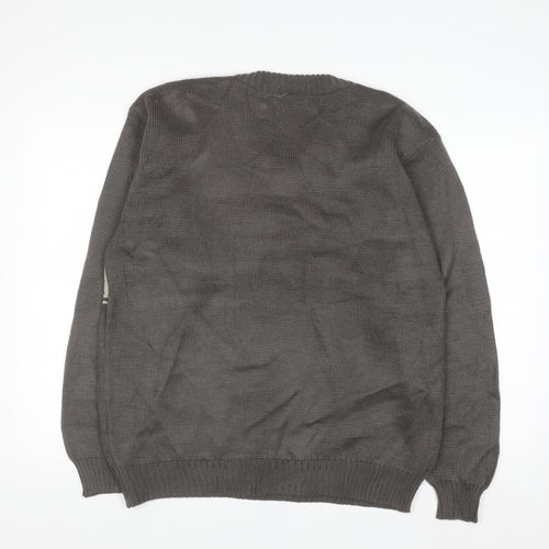 MK Collection Men's Grey V-Neck Pullover Jumper L Knitwear
