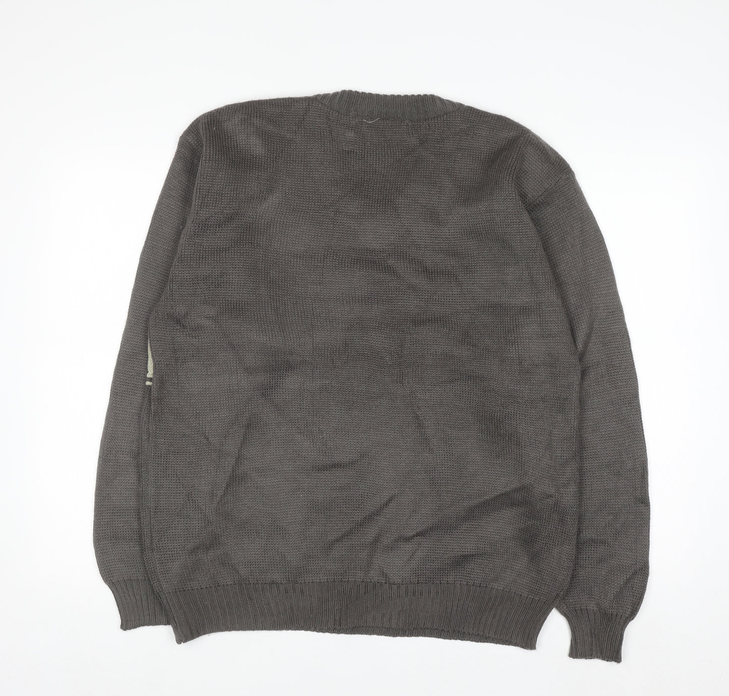 MK Collection Men's Grey V-Neck Pullover Jumper L Knitwear