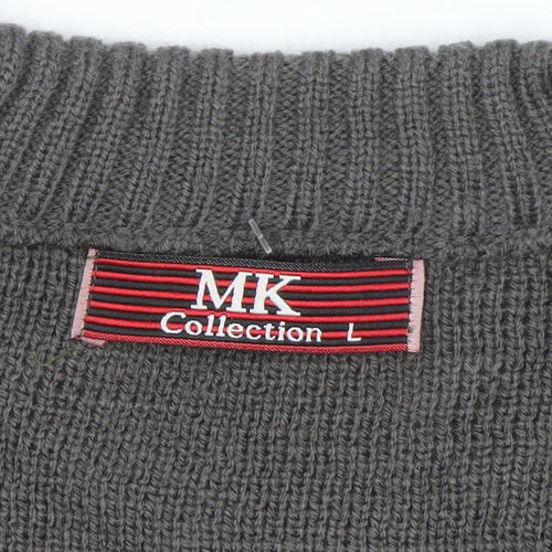 MK Collection Men's Grey V-Neck Pullover Jumper L Knitwear
